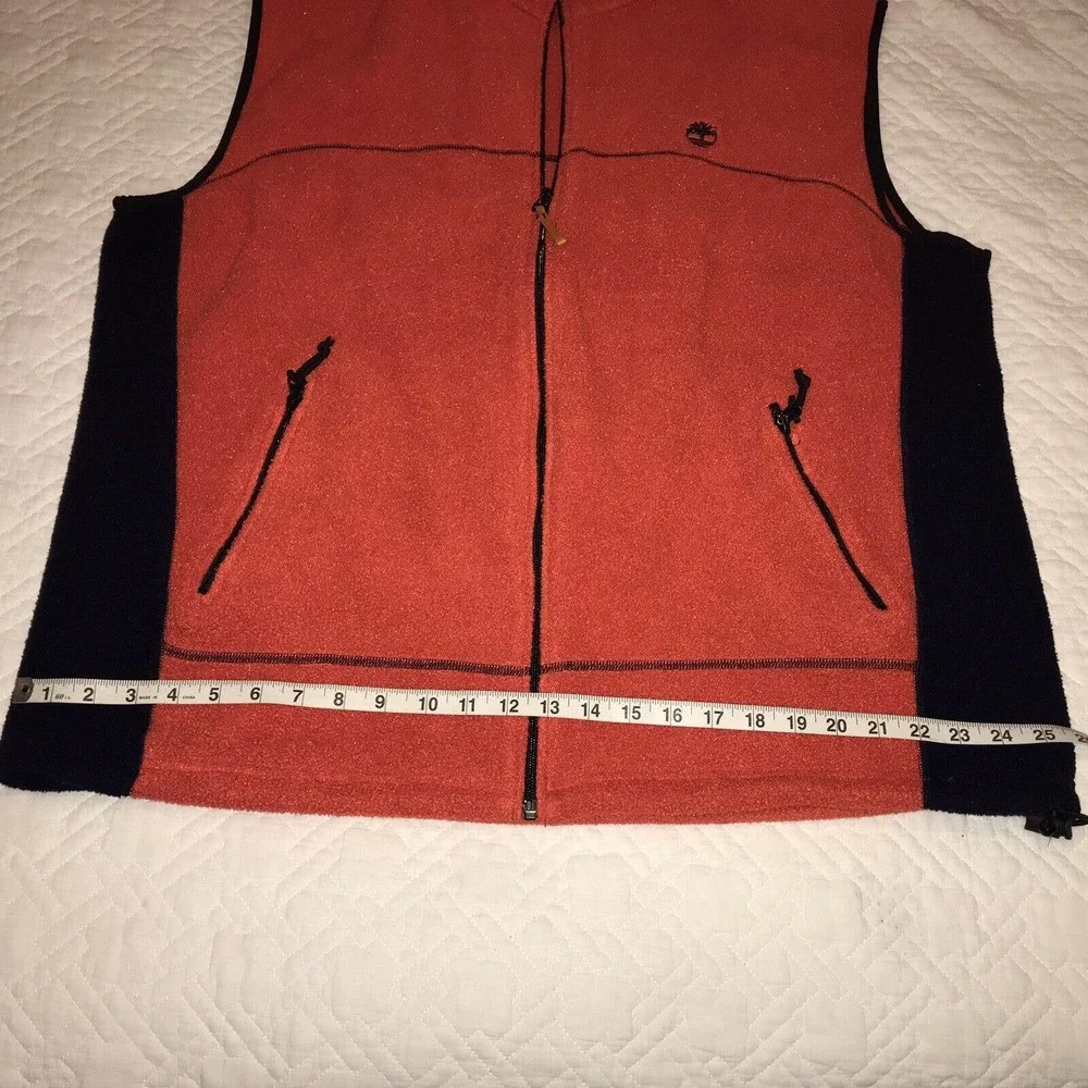 Timberland Weathergear Mens XXL Polartec Fleece Orange Navy Trim Full Zip Vest - Picture 6 of 9